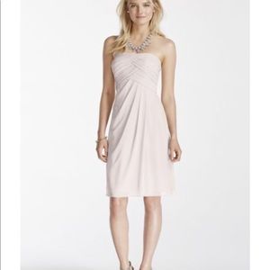 David’s bridal strapless mesh dress in champagne